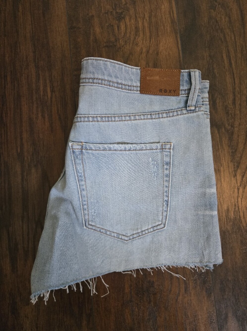 Roxy Light Wash Denim Shorts with Rainbow Pocket Stitching - Picture 5 of 5